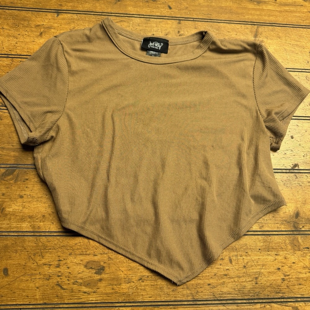Just Polly Boutique Ribbed Baby‎ Tee Top Brown Coastal Fairy Grunge Cropped XL